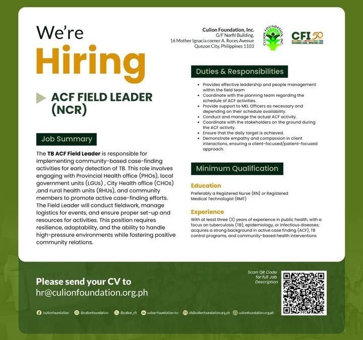 Join Us! | CFI is looking for a TB ACF Field Leader