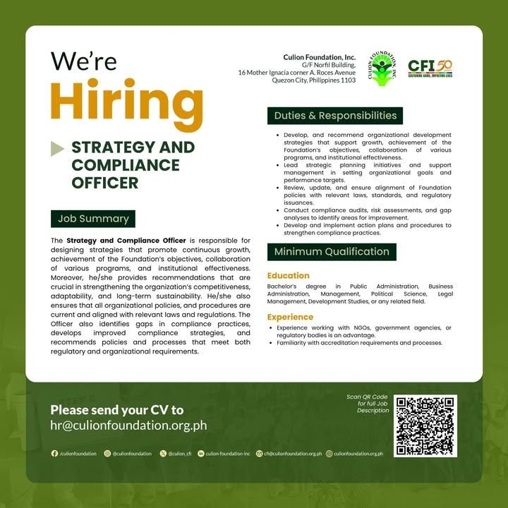 CFI is looking for a Strategy and Compliance Officer